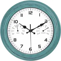 IvoQ Horloge Murale Rétro Vintage Étanche avec Thermomètre Intégré – Parfait pour l'Intérieur et l'Extérieur – Silencieuse & Élégante