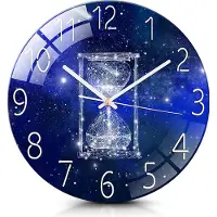 IvoQ Horloge Murale Silencieuse - 30 cm - Design Bleu Espace avec Sablier