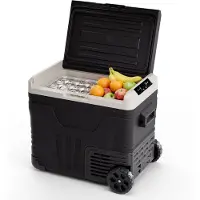 Auronic Electric Cool Box - Compresseur - 50L - 12V et 240V - Réfrigérateur de camping - Frigobox Car - Avec roues et poignée - Noir