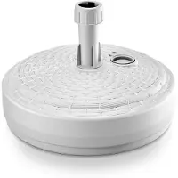 Prosperplast Deuba Pied de parasol rond Blanc socle pour parasol Ø2,6cm aspect polyrotin remplissage eau sable gravier support jardin