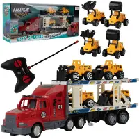 Malplay Rc Téléguidé Camion Porte-Voiture Avec Remorque Pneus en Caoutchouc Camion de Remorquage Avec 4 Véhicules de Construction Pour Enfants De 3 Ans Et Plus