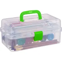 Relaxdays Boîte de rangement à 9 compartiments, boîte de tri pour matériel de bricolage et fournitures artistiques, HBT 14 x 33 x 19,5 cm, vert transparent