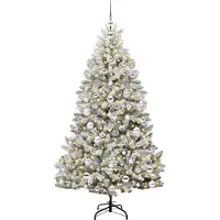 vidaXL Sapin de Noël artificiel Vert et blanc 180 cm PVC et métal