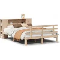 vidaXL Lit en bois massif avec étagère sans matelas 135x190 cm pin