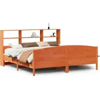 vidaXL Lit en bois massif avec étagère sans matelas brun cireux 180x200 cm
