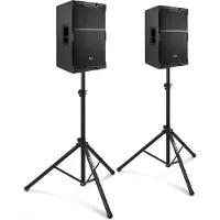 Power Dynamics PDY212A Active Lautsprecher Set mit Ständen - 12 Zoll - 1400 W - Schwarz (Actif), Haut-parleur PA, Noir