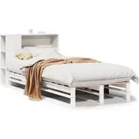 vidaXL Lit en bois massif avec étagère sans matelas blanc 75x190 cm