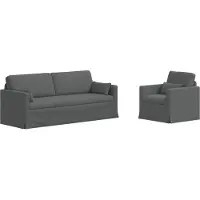 vidaXL Canapé 2 pcs Gris foncé Mét¿¿