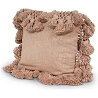 Safaary Coussin avec pompons tissé à la main Taupe