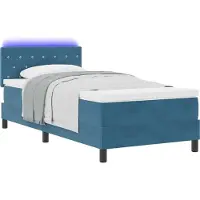 vidaXL Lit boxspring LED avec tête de lit, bleu foncé, 90 x 200 cm, velours