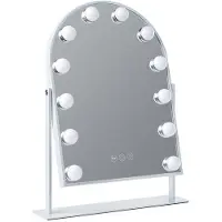 Vanitii Miroir de maquillage bombé 30cm x 41 cm avec éclairage Rotation 360° Miroir de maquillage à intensité variable avec lumière 3 couleurs de lumière Blanc