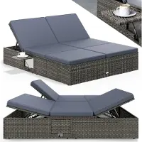 Casaria Bain de soleil en résine tressée gris/anthracite 200x160x33cm