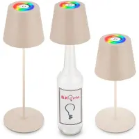 B.K.Licht 3 en 1 RGBW LED lampe de table sans fil IP44, dimmable, tactile, réglable en hauteur, protection contre les éclaboussures, beige, 36xØ10,5cm