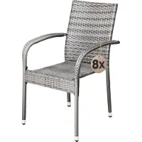 Casaria Lot de 8 Chaise Salle a Manger en Polyrotin Grises Empilable pour Terrasse et Balcon, Idéal comme Salon de Jardin Exterieur Design ou comme Salon de Jardin Familial Confortable
