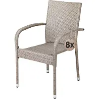 Casaria Lot de 8 Chaise Salle a Manger en Polyrotin Crèmes Empilable pour Terrasse et Balcon, Idéal comme Salon de Jardin Exterieur Design ou comme Salon de Jardin Familial Confortable