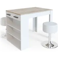 Vicco Ensemble table à manger Repose Sonoma/blanc 67x100cm avec 2 tabourets, Model 33493
