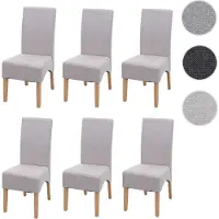 Mendler Ensemble de 6 chaises de salle à manger Latina, chaises de cuisine, revêtues en tissu/textile, , couleur crème beige, pieds clairs