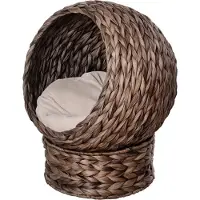 PawHut Panier à chat nid de chat en rotin lit pour chat avec oreiller lit pour animaux de compagnie marron D30-104