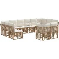 vidaXL Ensemble de canapés d'extérieur , 12 pièces, couleur naturel et blanc crème, en polyester