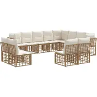 vidaXL Ensemble de canapés d'extérieur , 12 pièces, couleur naturel et blanc crème, en polyester