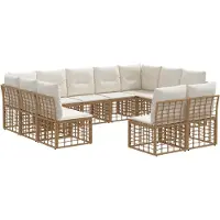vidaXL Ensemble de canapés d'extérieur , 11 pièces, couleur naturelle et blanc crème, en polyester