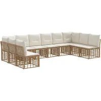 vidaXL Ensemble de canapés d'extérieur avec coussins, 10 pièces, polyester naturel