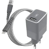 Force Power Chargeur secteur USB A + Câble Lightning 1.2m Recycle Gris