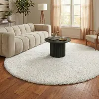 NATURL. Tapis shaggy rond - Blaze Blanc | Ø 160 cm | Rond | Pile haute