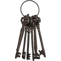 Relaxdays Porte-clés décoratif , style antique, 6 clés, décoration de jardin nostalgique en fonte, grandes clés vintage, marron