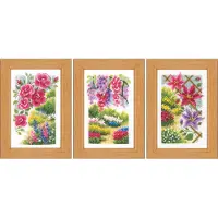 Vervaco - Kit de point de croix « Dans mon jardin » (lot de 3), diagramme de comptage, 8 x 12 cm