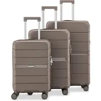 SKYCASES Urban Adventurer - Ensemble de valises - 3 pièces - Serrure à chiffres - 232L - Roues pivotantes - Valise de voyage avec serrure de valise - Légère - Champagne