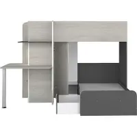 Vente-unique Lit d'angle surélevé - 2 x 90 x 190 cm - avec bureau - Blanc, Noir & Gris - SAMUEL