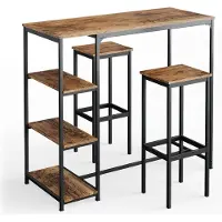 Vicco Set de table de bar Fyrk Bois antique 120x50cm avec étagères et 2 tabourets de bar, Model 34147