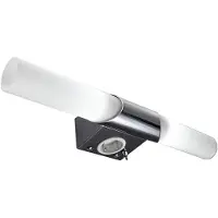 B.K.Licht Lampe miroir moderne avec prise & interrupteur, 44,5x6x11cm, LED blanc chaud 3000K, économe en énergie, idéale pour salle de bain & maquillage, montage mural, métal & verre