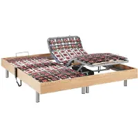 Vente-unique Sommier Électrique De Relaxation 2x48 Plots Déco Bois Chêne Naturel De Dreamea - 2 X 70 X 190 Cm - Moteurs Okin