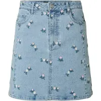 Pieces Flora Denim Emb High Waist Short Skirt Bleu XS Femme