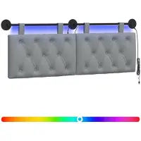 vidaXL Tête de lit suspendue avec éclairage LED, tissu gris clair