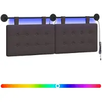 vidaXL Tête de lit suspendue avec éclairage LED, tissu marron foncé