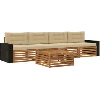 vidaXL Ensemble de canapés d'extérieur , 5 pièces, couleur naturelle et beige, en bois massif d'acacia