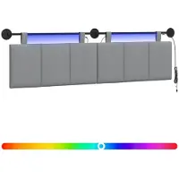 vidaXL Tête de lit suspendue avec éclairage LED, tissu gris clair