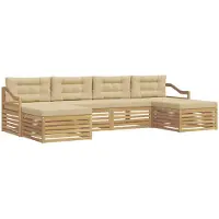 vidaXL Ensemble de salon de jardin 6 pièces, blanc et beige, en bois d'acacia massif