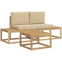 vidaXL - Ensemble de salon de jardin composé de 3 pièces, blanc et beige, en polyester