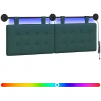 vidaXL Tête de lit suspendue avec éclairage LED, tissu vert foncé