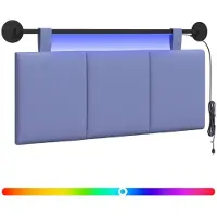 vidaXL Tête de lit suspendue avec éclairage LED, tissu bleu jean