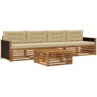 vidaXL Ensemble de salon de jardin 5 pièces en bois d'acacia massif, couleurs naturelles et beige