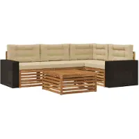 vidaXL Ensemble de salon de jardin 5 pièces, couleurs naturelles et beige, en polyester