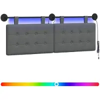 vidaXL Tête de lit suspendue avec éclairage LED, tissu gris foncé