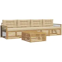 vidaXL Ensemble de canapés d'extérieur , 5 pièces, blanc et beige, bois massif d'acacia