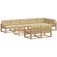 vidaXL Ensemble de salon de jardin , 9 pièces, blanc et beige, en polyester