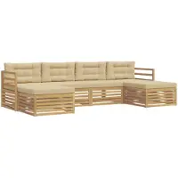 vidaXL Ensemble de salon de jardin 6 pièces, blanc et beige, en bois d'acacia massif